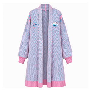 Jack And Jill Of America Sorority Women's Longline Herringbone Knit Duster <b>Cardigan</b> Open Front Embroidered Ribbed Cuff Sweater - Product Image 1
