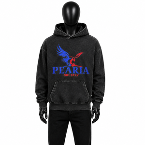 Sudadera con Capucha Vintage Lavada 100% Algodón para Hombre, con Bolsillo Frontal y Gráfico de Águila, Estilo Urbano - Product Image 1