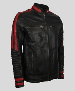 เสื้อแจ็คเก็ตหนังสีแดงและดำสำหรับผู้ชาย Racer Cafe - Product Image 3