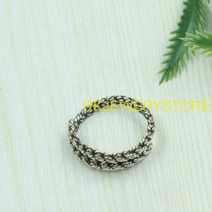 Handmade 925 Sterling Silver Braided <b>Ring</b> Vintage Woven Chain Pattern <b>Statement</b> Jewelry Adjustable Band Unisex Gift forWomen Him - Product Image 2