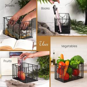 Panier de rangement métallique empilable avec design géométrique vintage, organisateur en fil métallique durable et écologique pour usage domestique polyvalent - Product Image 3