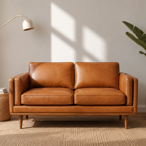 Luxury Camel <b>Brown</b> Leather <b>Sofa</b> Mid-Century Modern Couch for Contemporary Living Room Decor Genuine Leather Loveseat - Product Image 2