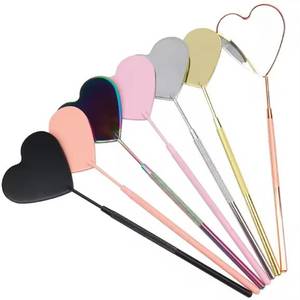 Heart Shape <b>Makeup</b> <b>Mirrors</b> With Long Handles In Multiple Colors And Metallic Finishes - Product Image 1