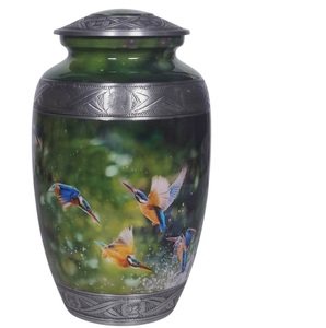 Urna Funeraria de Metal Hecha a Mano con Diseño de Colibrí, Color Azul y Flor Rosa, Ecológica, Superventas - Product Image 6