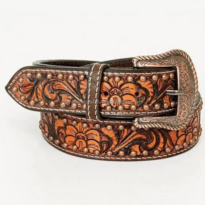 Ceinture d'outillage à la main en cuir occidental pour hommes, durable et durable, sculpture florale et coutures contrastées Ceinture de cow-boy en cuir usiné - Product Image 2