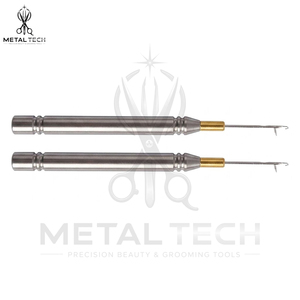 Steel Micro Ring Hair Extension Loop <b>Threader</b> <b>Needle</b> Tool Metal Handle Latch Hook Wire Pulling Kit For Weaving Extensions - Product Image 5