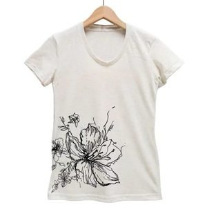 เสื้อยืดผู้หญิงทรงปกติ แบบไหล่ตก ลายพิมพ์ 3 มิติ ตัวเลือกผ้าแคชเมียร์ ปรับแต่งได้ เสื้อผ้าฝ้ายน้ำหนักเบา - Product Image 2