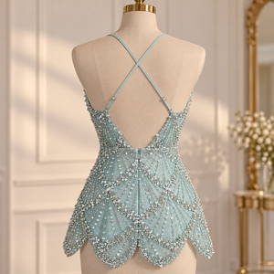 Elegant Women's Hand Embroidery Beaded Chiffon Halter <b>Top</b> Sleeveless <b>Party</b> Tank <b>Top</b> Geometric Pattern Spring Summer Fashion - Product Image 4