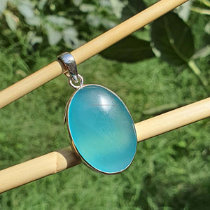 Colgante de Plata de Ley 925 con Calcedonia Azul Ovalada Grande, Chapado en Oro, Joyería Clásica para Bodas, Collar para la Elaboración de Joyas - Product Image 2