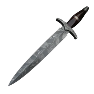 Couteau de chasse en acier de Damas avec manche en bois, lame droite, lame pleine longueur, couteau de chasse d'extérieur avec étui en cuir - Product Image 4