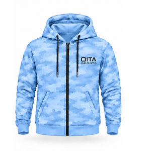 Ensemble de survêtement camouflage bleu ciel unisexe avec sweat à capuche zippé et pantalon de jogging – Tenue de sport décontractée et personnalisable pour l'entraînement athlétique - Product Image 1