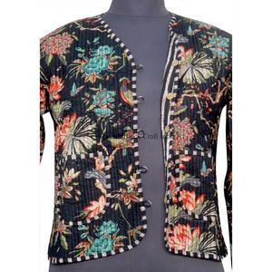 Floral Printed Knitted Short Autumn Full Sleeve <b>Quilted</b> <b>Jacket</b> for Women with Pure Cotton Fabric and Pockets Inside and Outside - Product Image 4