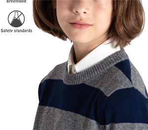 Pull-over scolaire à col rond rayé chiné pour garçons, 100 % coton, manches longues, uniforme - Product Image 3
