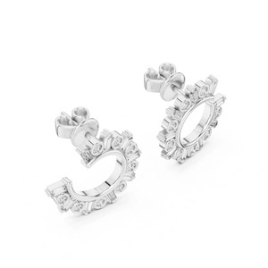 Half Circle Round Cut Moissanite Diamond Wedding Earring Unique Design <b>Stud</b> Earring Half Moon <b>Studs</b> Jewelry Anniversary Gift - Product Image 2