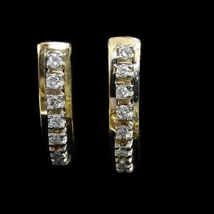 Tishya Diamond Moissanite <b>Hoop</b> Earrings 925 Sterling <b>Silver</b> Gold Plated Classic Single Row Diamond Look Women Jewelry 4.5gm - Product Image 1