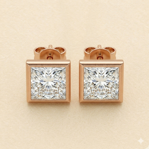 Pendientes de oro de 14K/18K con diamantes de laboratorio talla princesa de 1.00-3.00 TW, certificados por IGI, CVD HPHT, con engaste de bisel, pendientes de lujo para mujer. - Product Image 1