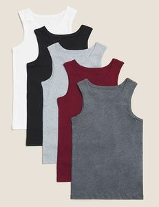 Débardeur sans manches pour homme 100% coton léger tricoté col rond uni décontracté sportif streetwear - Product Image 1