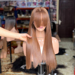 Pelucas de Cabello Humano Liso Natural Baratas con Flequillo, Peluca Frontal de Encaje sin Pegamento, Peluca de Cabello Virgen Vietnamita con Flequillo - Product Image 2