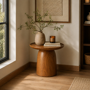 Modern Midcentury Teak Wood Coffee <b>Table</b> Drum Design Handmade Solid Wood Durable Living Room Furniture Honey Finish Accent <b>Table</b> - Product Image 4