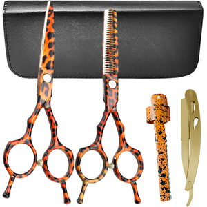 Juego de Tijeras Profesionales de Acero Inoxidable de 6'' para Cortar y Entresacar Cabello, Navajas Duraderas para Afeitar la Barba, Kit de Barbería de 4 Piezas con Estuche - Product Image 1