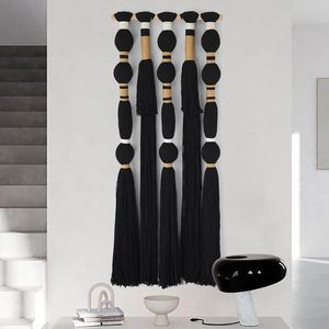 Macrame <b>Wall</b> Hanging Black Sphericity Cotton Tassels Textile Hanging - Product Image 1