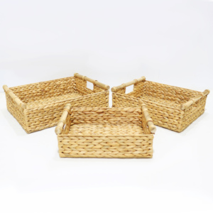 Natural Water Hyacinth Storage <b>Baskets</b> Rectangle With Handles Rustic Multi Purpose Neatening Organizer - Product Image 3