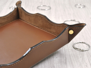 Brown Leather Valet <b>Tray</b> with Snap Fasteners Foldable Square <b>Desk</b> <b>Organizer</b> Catchall <b>Tray</b> for Keys Wallet Coins and Home Office - Product Image 5