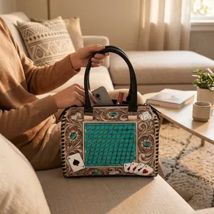 Vegan Leather Vintage Style Women's Hand Bag Cards Design Chains Decoration Two Straps Leather <b>Handbag</b> - Product Image 4
