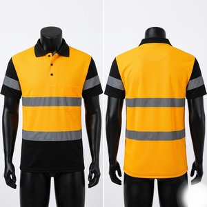 Polo de travail de sécurité en polyester 180 GSM, jaune fluo, avec bande réfléchissante marine et broderie imprimée - Product Image 6