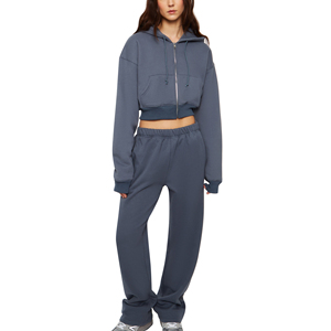 Conjunto de Dos Piezas de Sudadera con Capucha para Mujer, Manga Larga, Color Azul Sólido, Informal, Tejido de Punto, Corte Holgado, para Todas las Temporadas - Product Image 6