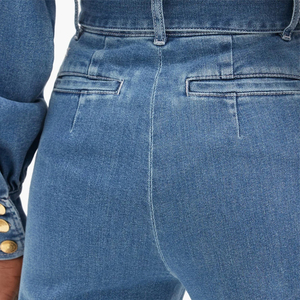 Jeans de mezclilla de cintura media elegantes para mujer de talla grande, pantalones cargo transpirables con bordados, lavados, con cierre de cremallera, corte regular, casuales - Product Image 6