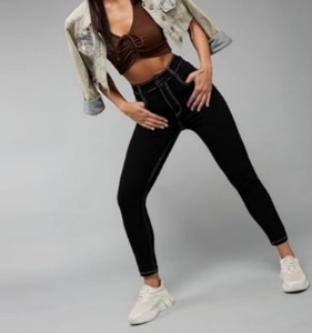 Jean droit taille mi-haute pour femme en denim vintage écologique, coupe décontractée, déchiré et délavé, longueur genou - Product Image 4