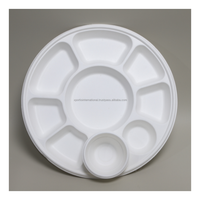 Assiette jetable écologique Xportio International en bagasse, 5 compartiments, certifiée BRC, compatible micro-ondes, pour plats à emporter et cafétéria