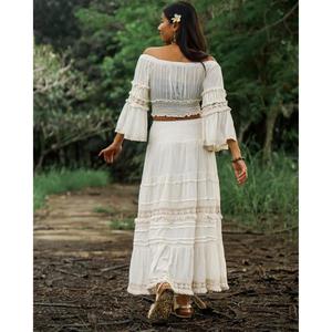 Women's <b>Boho</b> V-neck Crop Top & Long <b>Skirt</b> Set Eco-Friendly Washable Summer Casual Maxi Dress Outfit - Product Image 4