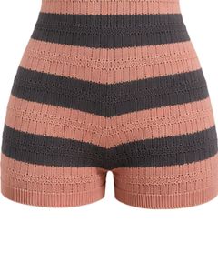 Mono de punto a rayas rosa rubor y carbón para mujer, manga corta, cuello polo, informal de verano, de una pieza, ajustado, personalizado - Product Image 6