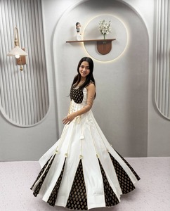 Traditional Indian Cotton <b>Lehenga</b> Set With Black Floral Print And Tassel Detailing Loose Fit Wedding Wear For <b>Women</b> - Product Image 3