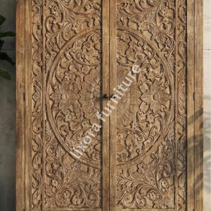Luxury Handcrafted Solid Wood 2 Door <b>Wardrobe</b> Ornate Botanical Mandala Carving Natural - Product Image 2