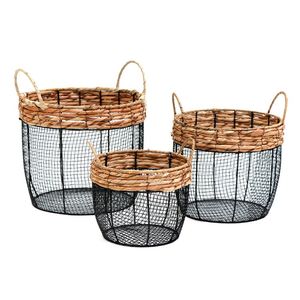 Cesta de Almacenamiento Redonda de Alambre Metálico con Base de Madera y Asas, Estilo Nórdico, Organizador Multiusos - Product Image 6