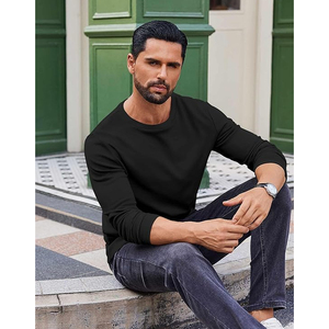 T-shirt à manches longues en coton pour homme, col rond basique, personnalisable avec logo, vêtements vierges, fournisseur en gros, OEM ODM - Product Image 4
