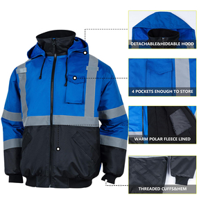 Veste en toile matelassée haute visibilité imperméable de qualité supérieure avec col montant et poches, idéale pour le travail en hiver - Product Image 3