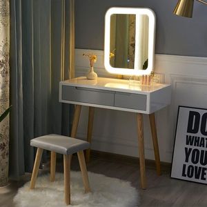Adjustable Brightness Makeup Vanity Table Set with Cushioned Stool Free Make Bright Mirror Dressing Table with Comfort Features - Product Image 2