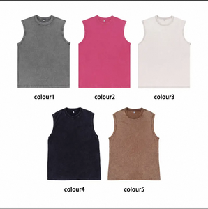 T-shirts sans manches personnalisés en gros, 100 % coton, respirants, écologiques, pour le sport et le fitness, effet délavé - Product Image 4