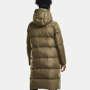 Parka longue matelassée pour femme, vert olive, à capuche, manches longues, couleur unie, hiver, épaisse, coupe-vent, doublure en nylon tricoté, fermeture éclair - Product Image 3
