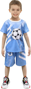 ชุดเสื้อฟุตบอลสีฟ้าอ่อนสำหรับเด็ก พร้อมกางเกงกีฬาเข้าชุด สำหรับเด็กชายและเด็กหญิง ผลิตจากโพลีเอสเตอร์ 100% แบบรีดร้อน - Product Image 2
