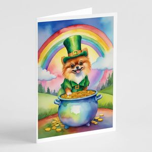 Whimsical A7 Tamaño 5x7 Tarjetas de notas en blanco Paquete de 8 tarjetas de felicitación del día de San Patricio con sobres para amantes de Pomerania - Product Image 1