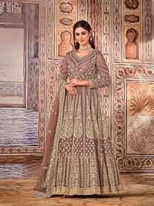 Traje Anarkali Moderno Bordado de Tela de Red Semisellada para Bodas y Diwali - Largo hasta el Suelo, Corte Regular - Product Image 3