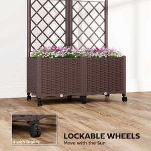 Brown Self-Watering Raised Garden Bed with Trellis Lockable Wheels Drainage Holes-<b>Planter</b> <b>Box</b> Flower Pots & <b>Planters</b> - Product Image 6