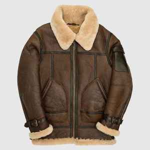 Men's Brown <b>Suede</b> Bomber <b>Jacket</b> With Sherpa Lining Turn-down Collar Zipper Closure Casual Winter Wear - Product Image 4
