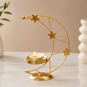 Porte-bougie chauffe-plat de luxe en forme de lune – Support décoratif en métal doré pour bougie, centre de table et article cadeau abordable - Product Image 1
