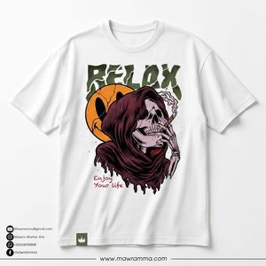 Men's <b>White</b> Relax Skull Print Short Sleeve T-Shirt O-Neck Casual Jersey Fit Regular Breathable Screen Printed T Shirt For Unisex - Product Image 3